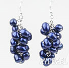 Cluster Style Dark Blue Color Top Drilled Freshwater Pearl Earrings