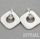 Rhombus Shape White Shell Earrings with Rhinestone