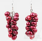 Cluster Style 5*6mm Dyed Purple Red Freshwater Pearl Earrings