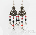 Vintage Style White Black and Red Crystal Dangle Earrings