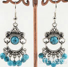 Fashion Round Red Bloodstone Loops Metal Charm Dangle Earrings With Fish Hook