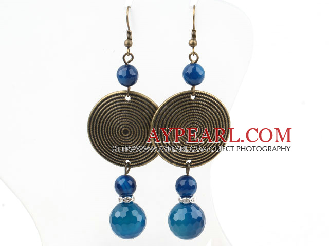 Vintage Style Blue Agate and Flat Round Broonze Accessories