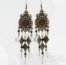 Vintage Style White Crystal and Bronze Accessories Earrings