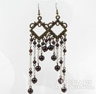Fashion Vintage Long Chain Style Round Garnet Dangle Earrings With Copper Charm
