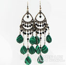 Wholesale Vintage Style Drop Shape Manmade Malachite and Black Crystal Long Earrings
