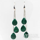 Drop Shape Manmade Malachite Long Style Earrings with Metal Chain
