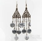 Vintage Style Flat Round Eagle Eye stone Long Earrings
