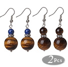 Wholesale 2 Pcs Classic Design 14mm Tiger Eye Bead And 6mm Lapis Earrings