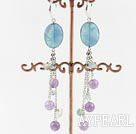 Wholesale Fashion Long Chain Loop Style Rainbow Fluorite Dangle Earrings With Lever Back Hook