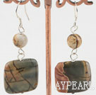 Fashion Weaved Pattern Round And Square Agate Dangle Earrings With Fish Hook