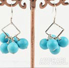 Fashion Short Style 8Mm Round Blue Turquoise And Loop Charm Earrings With Fish Hook
