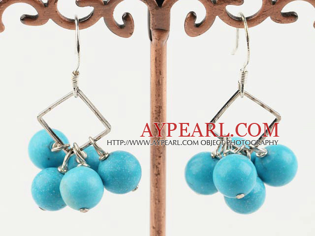 Fashion Short Style 8Mm Round Blue Turquoise And Loop Charm Earrings With Fish Hook