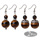 Wholesale 2 Pcs Classic Design 16mm Tiger Eye Bead Earrings With Tibet Silver Accessory