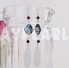 Long Style Round Garnet Abalone And White Poecelain Dangle Earrings