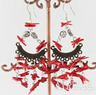 Vintage Spinous Shape Red Coral Loops Charm Dangle Earrings With Fish Hook