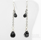 Fashion Long Chain Loop Style Black Teardrop Crystal Dangle Earrings With Fish Hook