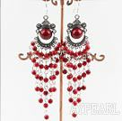 Fashion Long Loop Cluster 4Mm Red Bloodstone Chandelier Dangle Earrings