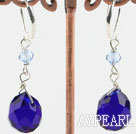 Lovely Short Style Deep Blue Teardrop Crystal Earrings With Lever Back Hook