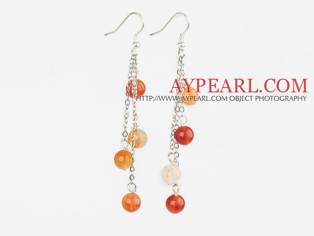 8mm round dangling style natural agate earings