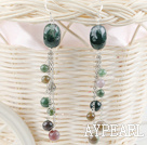 Popular Long Chain Loop Style Round Indian Agate Dangle Earrings With Fish Hook
