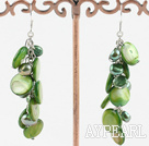 Nice Loop Chain Cluster Style Green Series Dyed Freshwater Pearl And Shell Earrings