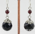 Wholesale Fashion Round Garnet And Faceted Blue Sandstone Drop Earrings With Fish Hook