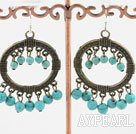 Vintage Large Loop 6Mm Burst Pattern Blue Round Turquoise Copper Charm Dangle Earrings
