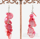 Lovely Red Series Dyed Freshwater Pearl And Disc Shell Loop Chain Dangle Earrings