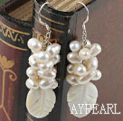 white pearl and white lip shell cluster earrings