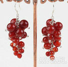 Classic Round Red Carnelian Ball Cluster Loop Chain Dangle Earrings With Fish Hook 