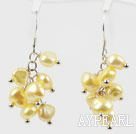 Lovely Cluster Dyed Yellow Freshwater Pearl Loop Dangle Earrings