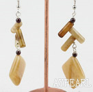 Nice Firecraker And Rhombus Three Colored Jade Dangle Earrings With Fish Hook