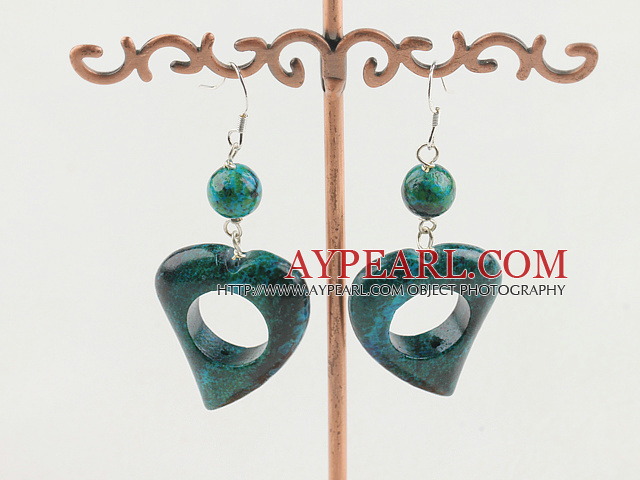 Nice Round And Hollow Out Heart Shape Phoenix Stone Dangle Earrings With Fish Hook