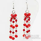 Long Cluster Style Red Crystal Loop Dangle Earrings With Fish Hook