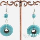 Lovely Round And Donut Shape Burst Pattern Blue Turquoise Drop Earrings With Fish Hook