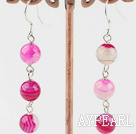 Beautiful 8Mm Round Pink Agate Ball Dangle Earrings With Fish Hook