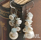 cluster style white pearl and sea shell bead earrings