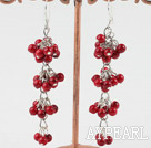 Beautiful Long Chain Loop Cluster Style Round Red Bloodstone Dangle Earrings