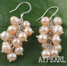 Elegant Loop Chain 6-7Mm Natural Pink Freshwater Pearl Cluster Dangle Earrings