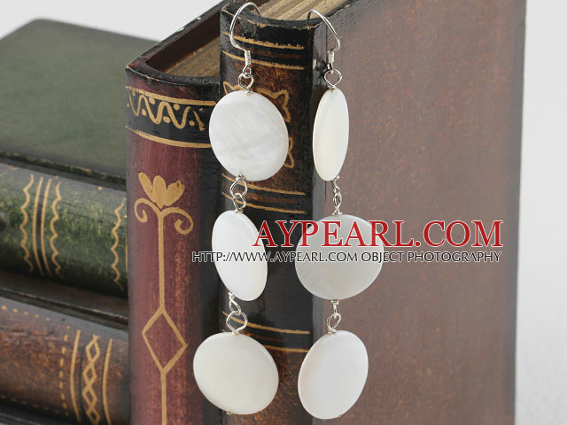 Popular 11Mm White Disc Shell Dangle Earrings With Fish Hook