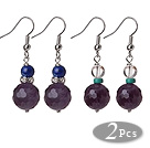 2 Pcs Fashion Style 12mm Faceted Amethyst Ball And Lapis Clear Crystal Earrings