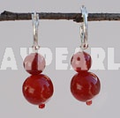 Nice 8-12Mm Round Red Carnelian Ball Beaded Dangle Earrings With Ear Hoops