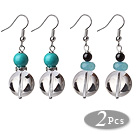 Wholesale 2 Pcs Beautiful Summer Design 14mm Clear Crystal And Turquoise Garnet Blue Jade Beads Earrings