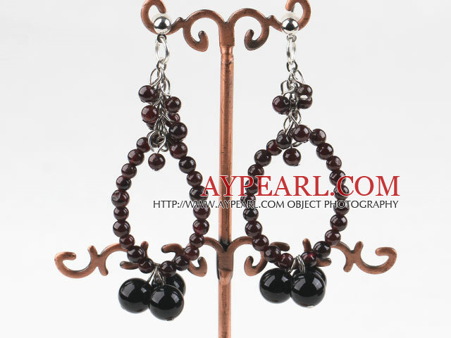 New design big style garnet and black pearl earrings