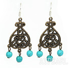 Wholesale Fashion Vintage Style 6Mm Burst Pattern Blue Turquoise Dangle Earrings With Bronze Charm