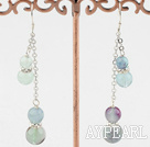 Fashion Loop Chain Style Round Rainbow Flourite Dangle Earrings With Fish Hook