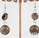 Lovely Caky And Round Shape Smoky Quartz Dangle Earrings With Fish Hook
