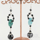 Fashion Long Loop Style Black Crystal And Blue Donut Jade Dangle Earrings