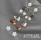 Fashion Long Chain Loop Style Multi Stone And Pearl White Shell Dangle Earrings