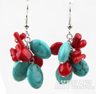 Wholesale Cluster Style Assorted Red Coral and Oval Shape Turquoise Earrings